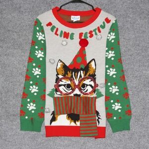 Rockin Around‎ Womens Size Small Ugly Christmas Sweater Cat Festive